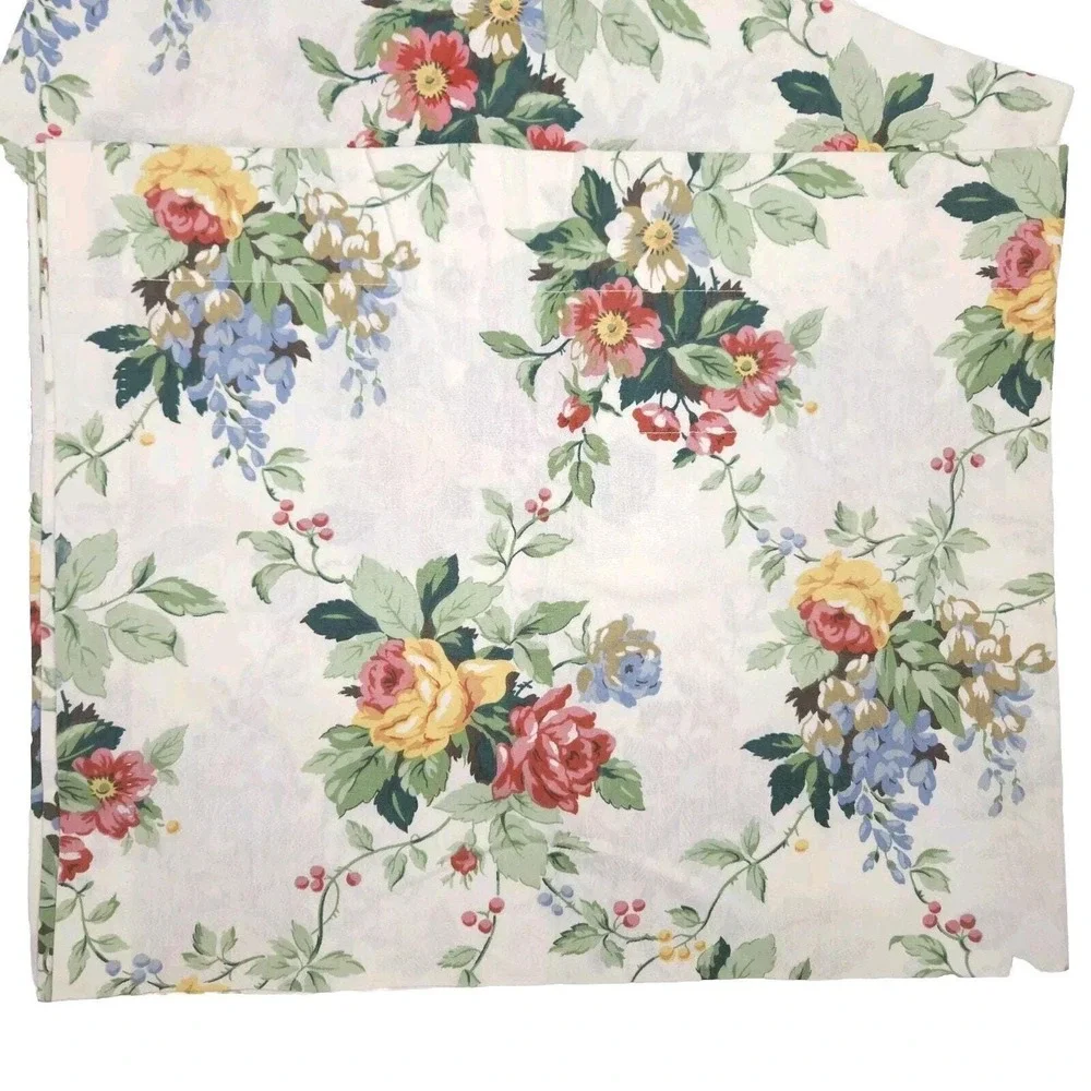 VTG Croscill Valance Curtain Floral Lined Shabby Cottage Romantic 88x18 2pcs USA